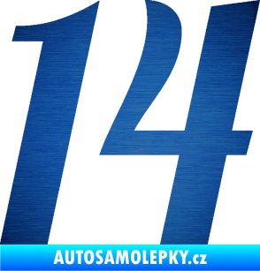 Samolepka Startovní číslo 14 typ 3      škrábaný kov modrý