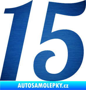 Samolepka Startovní číslo 15 typ 3      škrábaný kov modrý