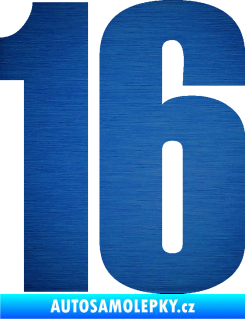 Samolepka Startovní číslo 16 typ 2   škrábaný kov modrý