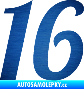 Samolepka Startovní číslo 16 typ 3       škrábaný kov modrý