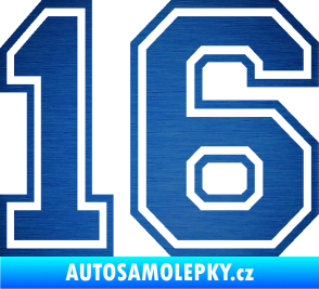Samolepka Startovní číslo 16 typ 4 škrábaný kov modrý