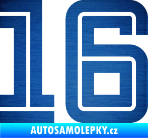 Samolepka Startovní číslo 16 typ 7 škrábaný kov modrý