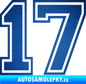Samolepka Startovní číslo 17 typ 4 škrábaný kov modrý