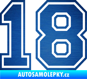 Samolepka Startovní číslo 18 typ 4 škrábaný kov modrý
