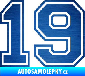 Samolepka Startovní číslo 19 typ 4 škrábaný kov modrý