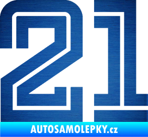 Samolepka Startovní číslo 21 typ 7 škrábaný kov modrý