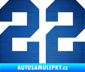 Samolepka Startovní číslo 22 škrábaný kov modrý
