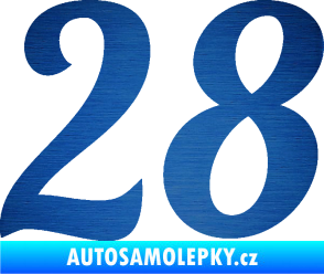 Samolepka Startovní číslo 28 typ 3 škrábaný kov modrý