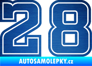 Samolepka Startovní číslo 28 typ 5 škrábaný kov modrý