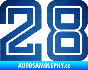 Samolepka Startovní číslo 28 typ 7 škrábaný kov modrý