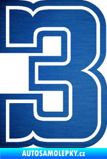 Samolepka Startovní číslo 3 typ 5 škrábaný kov modrý