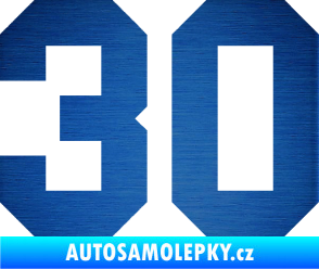 Samolepka Startovní číslo 30 škrábaný kov modrý