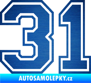 Samolepka Startovní číslo 31 typ 4 škrábaný kov modrý