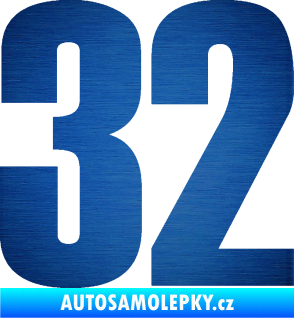 Samolepka Startovní číslo 32 typ 2     škrábaný kov modrý