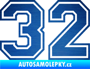 Samolepka Startovní číslo 32 typ 4 škrábaný kov modrý