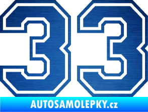 Samolepka Startovní číslo 33 typ 4 škrábaný kov modrý