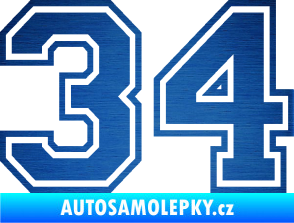Samolepka Startovní číslo 34 typ 4 škrábaný kov modrý