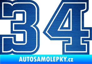 Samolepka Startovní číslo 34 typ 5 škrábaný kov modrý