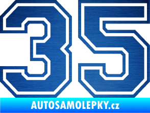 Samolepka Startovní číslo 35 typ 4 škrábaný kov modrý