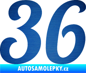 Samolepka Startovní číslo 36 typ 3  škrábaný kov modrý