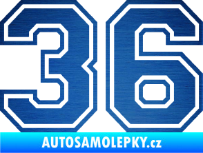 Samolepka Startovní číslo 36 typ 4 škrábaný kov modrý