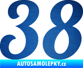 Samolepka Startovní číslo 38 typ 3  škrábaný kov modrý
