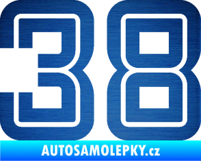 Samolepka Startovní číslo 38 typ 7 škrábaný kov modrý