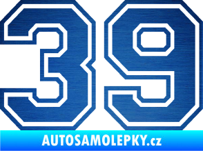 Samolepka Startovní číslo 39 typ 4 škrábaný kov modrý