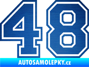 Samolepka Startovní číslo 48 typ 4 škrábaný kov modrý