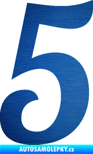 Samolepka Startovní číslo 5 typ 3 škrábaný kov modrý