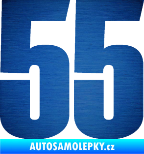 Samolepka Startovní číslo 55 typ 2   škrábaný kov modrý