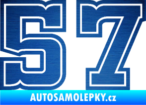 Samolepka Startovní číslo 57 typ 5 škrábaný kov modrý