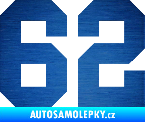 Samolepka Startovní číslo 62 škrábaný kov modrý