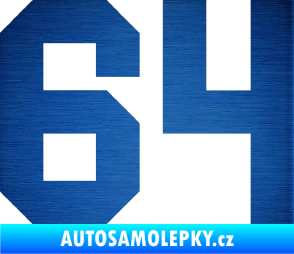 Samolepka Startovní číslo 64 škrábaný kov modrý