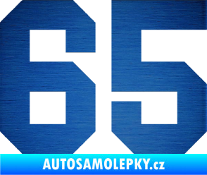 Samolepka Startovní číslo 65 škrábaný kov modrý