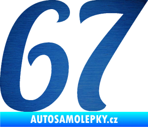 Samolepka Startovní číslo 67 typ 3 škrábaný kov modrý