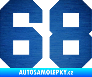Samolepka Startovní číslo 68 škrábaný kov modrý