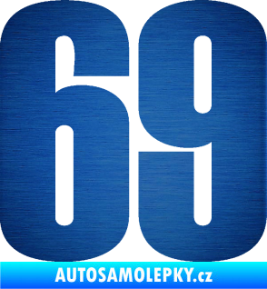 Samolepka Startovní číslo 69 typ 2        škrábaný kov modrý