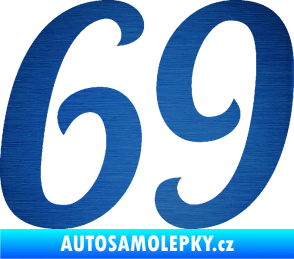 Samolepka Startovní číslo 69 typ 3 škrábaný kov modrý