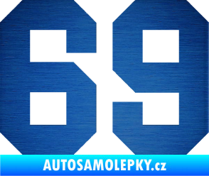 Samolepka Startovní číslo 69 škrábaný kov modrý