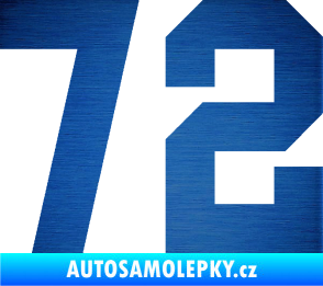 Samolepka Startovní číslo 72 škrábaný kov modrý