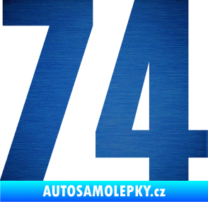 Samolepka Startovní číslo 74 typ 2     škrábaný kov modrý