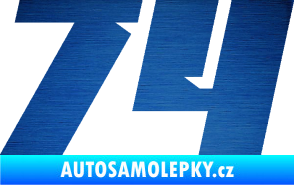 Samolepka Startovní číslo 74 typ 6 škrábaný kov modrý