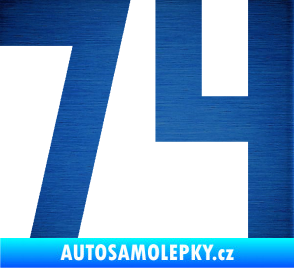 Samolepka Startovní číslo 74 škrábaný kov modrý