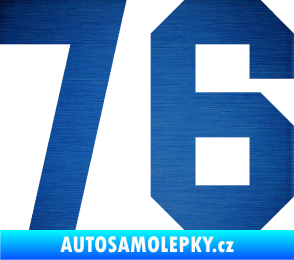 Samolepka Startovní číslo 76 škrábaný kov modrý