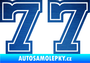 Samolepka Startovní číslo 77 typ 5 škrábaný kov modrý