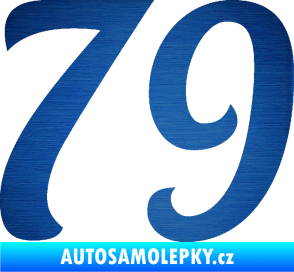 Samolepka Startovní číslo 79 typ 3   škrábaný kov modrý