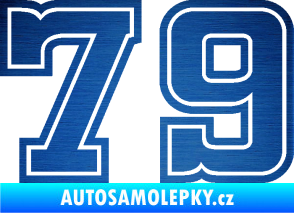 Samolepka Startovní číslo 79 typ 5 škrábaný kov modrý