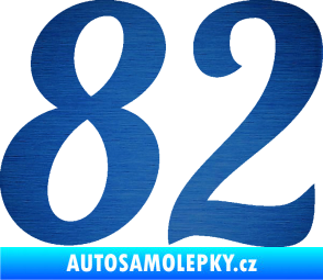 Samolepka Startovní číslo 82 typ 3   škrábaný kov modrý