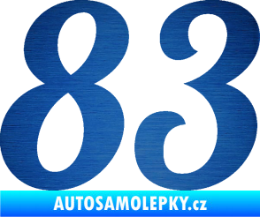 Samolepka Startovní číslo 83 typ 3   škrábaný kov modrý